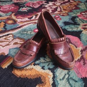 Brown Leather Loafers with Fringe Detail